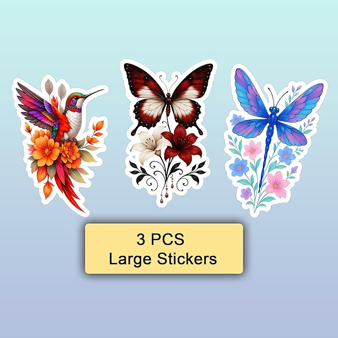 100 PCS Butterfly Dragonfly Hummingbird Stickers Pack, Vinyl Waterproof Decals of Colorful Butterflies Delicate, Gift for Kids Teens Adults Wall Decor Laptop Water Bottle Scrapbook Helmet