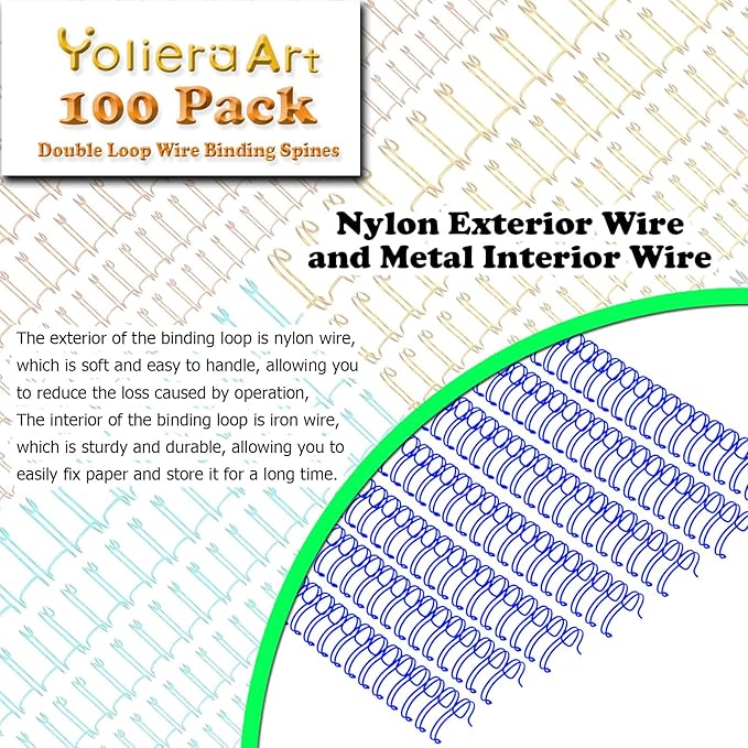 100 Pack Metal Twin Loop Binding Wire Coils, 34-Loop, 3/4" Cinch Book Binding Wire, 3:1 Pitch, YolieraArt Double Loop Bindings180 Sheet Capacity Fit for School Office Notebook Maker Blue