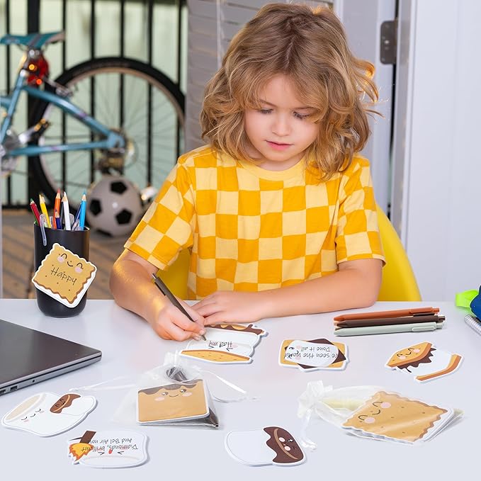 CJiangpo Marshmallow Sticky Note Set - 24 Pack Marshmallow Sticky Note Pads with Ballpoint Pens Ribbons, Funny Memo Pad Stationery Set Classroom Rewards Bonfire Party Gift for Kids Appreciation Gifts