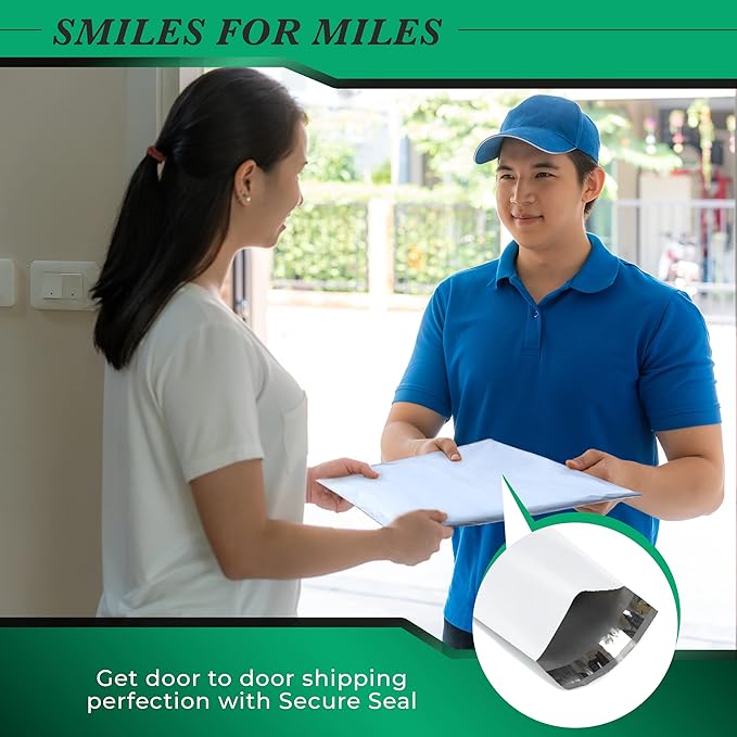 100 Pack Secure Seal White Poly Mailers - 12x15.5 Safe Shipping Bags - E-Commerce Self Sealing 2 Mil Poly Envelopes