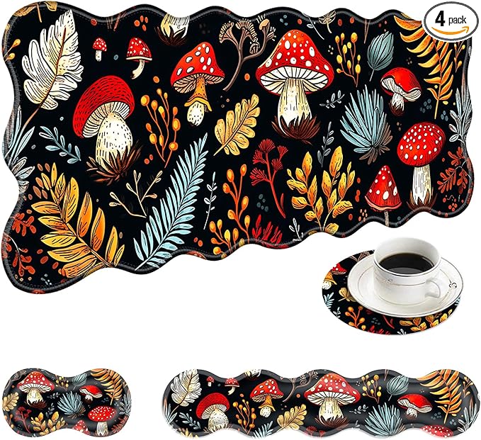 Large Mouse Pad and Keyboard Wrist Rest, Desk Pad for Keyboard and Mouse, 4-in-1 Large Gaming Mouse Pad with Wrist Support, Desk Mat for Home Office Study Game-Vibrant Mushroom and Plant