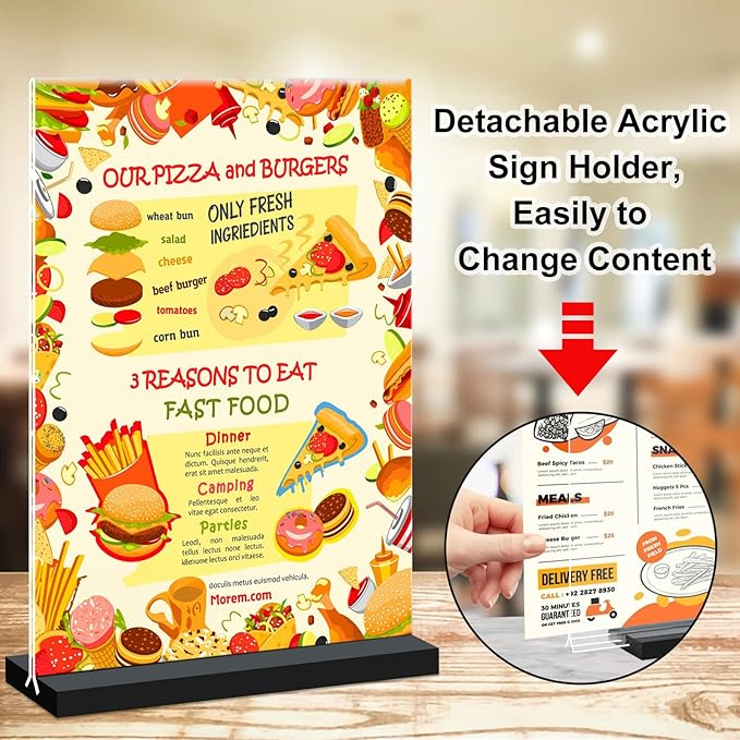 8.5x11 Acrylic Sign Holder Vertical Double-sided Tabletop Sign Holder with Black Base, Plastic Picture Frame Paper Holder, Clear Menu Display Stand for Office Restaurant Store Home 4 pack