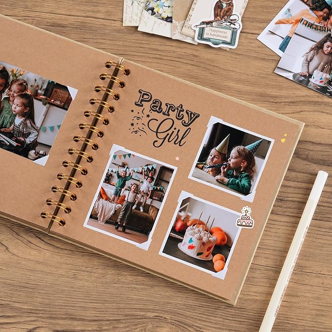 potricher 7 x 7 Inch DIY Scrapbook Album 40 Pages Hardcover Kraft Paper Scrap Book Photo Albums Memory Book for Wedding and Anniversary Family (Yellow, 7 Inch)