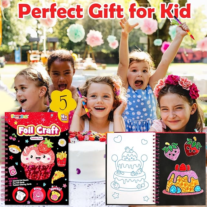 FUNNYB&G Foil Art Craft for Kids - Christmas Crafts Gift Party Favors Stocking Stuffers for Kids Fun Art Supplies Creative Birthday Gift Travel Toys for Girls Boys 4 5 6 7 8 9 Years Old (Food)