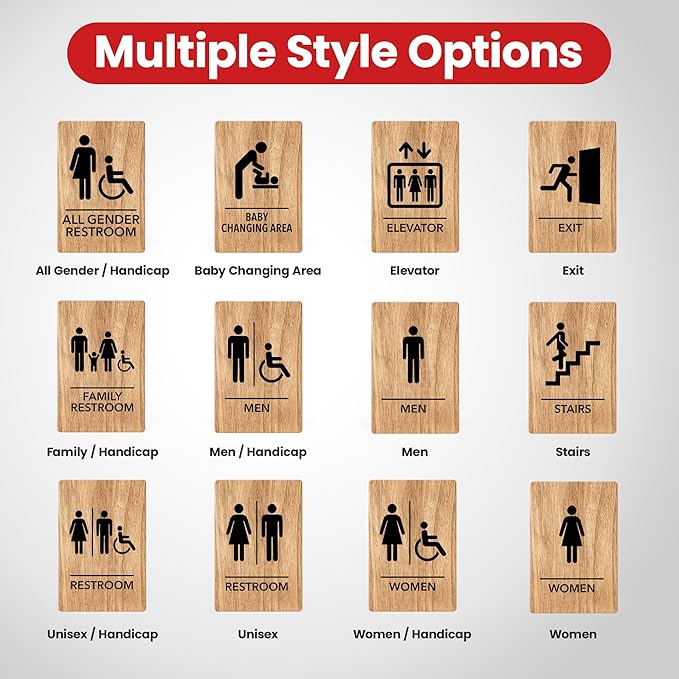 Promot Unisex Bathroom Sign – ADA Braille Restroom Sign for Business, Self-Adhesive, 9" x 6", Commercial Door Signage, Office Wall Decor - Oak