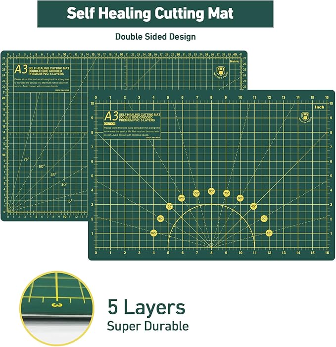 Headley Tools Rotary Cutter Set - 45mm Fabric Cutter, 5 Extra Rotary Blades, A3 Cutting Mat, Quilting Ruler and Sewing Clips, Craft Knife Set, Ideal for Crafting, Sewing, Scrapbooking, Patchworking