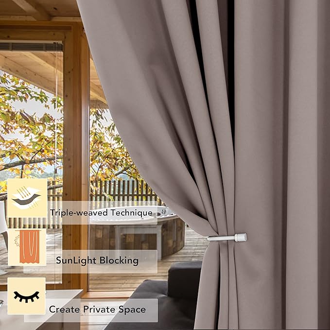 BONZER Room Divider Curtain Total Privacy Wall Noise Reducing Wide Blackout Curtains for Patio Sliding Glass Door, 108L x 70W Inch (9L x 5.8W ft), 1 Panel, Khaki