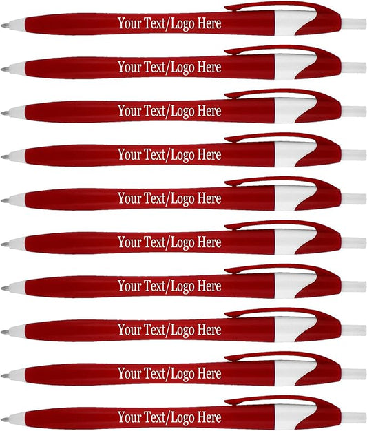 SyPen Personalized Pens With your Custom Logo or Text-500 Pack Bulk-for Businesses, Parties, and Events, Custom Printed Slim Ballpoint Click Pens, Red Barrel Color, Black Ink