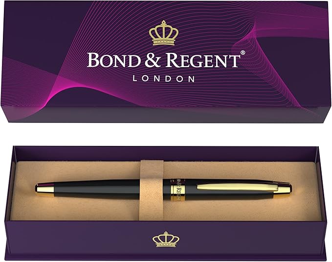 Bond & Regent Gloss Black & 24 Karat Gold | Certified Luxury Grade Rollerball Pen | Nice Gift for Men & Women