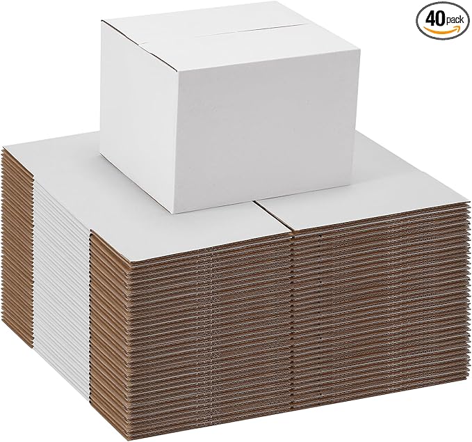 7x6x5 Shipping Boxes Set of 40, White Kraft Corrugated Cardboard Boxes Mailers for Packaging(17.8x15.4x12.7 cm)