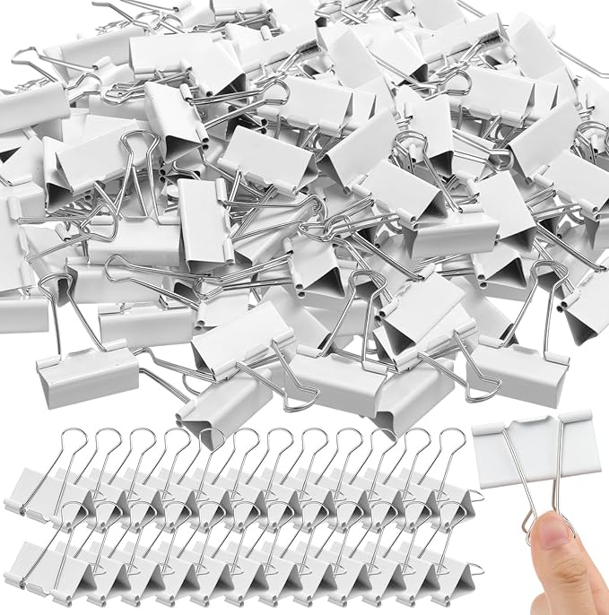 Jetec 200 Pcs 1.6in/41mm Metal White Binder Clips Bulk Medium Reusable Fold Back Binder Clips Paper Clamps Spring Steel Sturdy for Home School Office Supplies