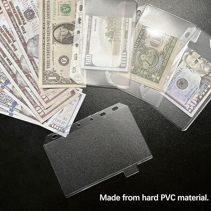 12PCS A7 Binder Pockets with No Zippers, Zipless Budget Envelopes with Index Bits Design, A7 Binder Pouch for 6 Ring Binder, Money Folder Organizer,Clear PVC Savings Challenges Envelopes,12PCS