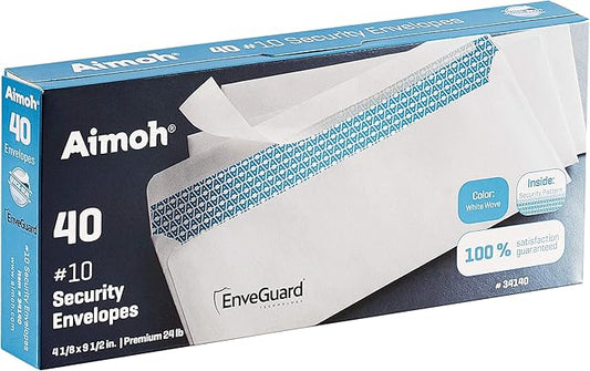 40#10 Security Tinted Self-Seal Envelopes - No Window, EnveGuard, Size 4-1/8 X 9-1/2 Inches - White - 24 LB - 40 Count (34140)