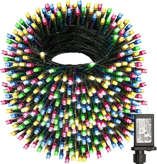 Haili 1000 Led Christmas Lights, Plug in 8 Lighting Modes Waterproof, Outdoor Christmas Lights for Tree Yard Party Indoor Outside Decorations (393FT, Multi Colored)