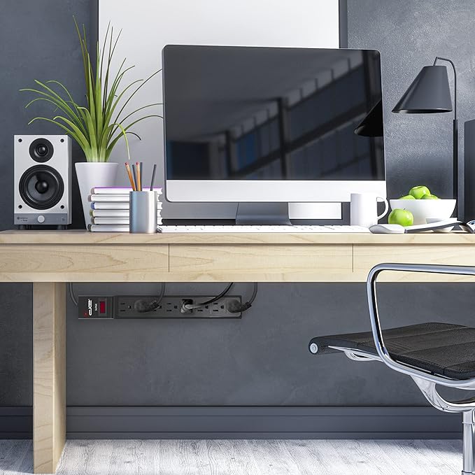 Digital Energy 8 Outlet Surge Protector Power Strip - 15 AMP, 1875 W, 125 V, 350 J Surge Protection, ETL Listed - Flat Plug, Black, 3 FT