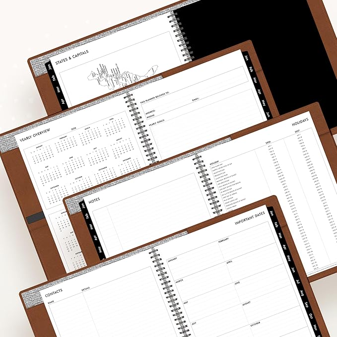 Blue Sky ASMBLD 2026 Weekly and Monthly Planner Calendar, January 2026 - December 2026, 8.5" x 11", Faux Leather Cover, Durable Twin Wire Binding, Storage Pocket, Laminated Tabs, Refillable, Pen Loop, Tan