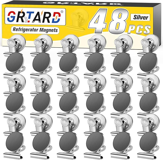 Grtard 48pack Magnetic Clips Heavy Duty, Magnet Clips for Fridge, Refrigerator Magnets, Scratch Free Magnets with Clip, Strong Magnetic Clip for Refrigerator, Whiteboard, Locker, Classroom, Cruise