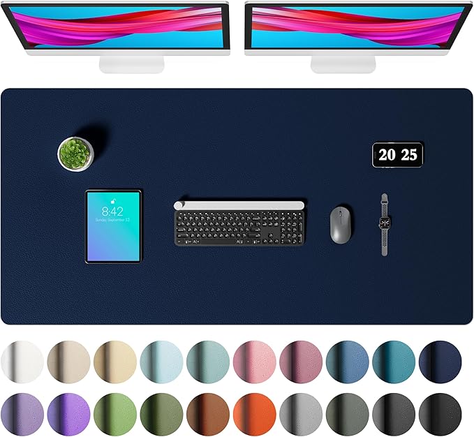 Aothia Faux Leather Desk Mat – Large Mouse Pad, Non-Slip PU Leather Blotter, Waterproof Writing Surface for Office and Home (Dark Blue, 47.2" x 23.6")