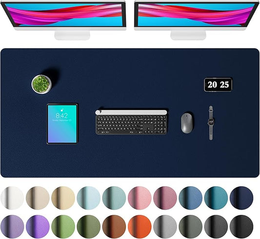 Aothia Faux Leather Desk Mat – Large Mouse Pad, Non-Slip PU Leather Blotter, Waterproof Writing Surface for Office and Home (Dark Blue, 47.2" x 23.6")