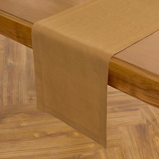 Solino Home Linen Table Runner 120 Inches Long - 100% Pure Linen Caramel Dining Table Runner 14 x 120 Inch for Fall, Autumn, Thanksgiving - Fete