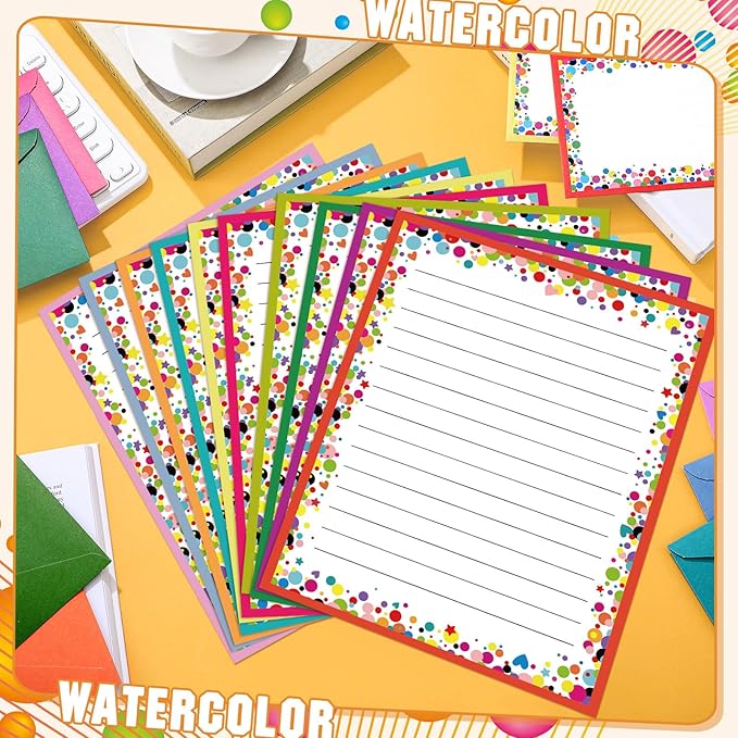 TaoBary 160 Pcs Stationery Paper Set 50 Double Sided Stationery Papers with 50 Matching Envelopes and 60 Round Dot Sticker, 10 Design(Polka Dot,8.5 x 11 Inch)
