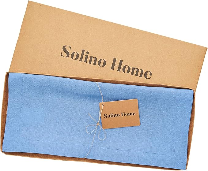 Solino Home Linen Table Runner 108 Inches Long - 100% Pure Linen Provence Blue Dining Table Runner 14 x 108 Inch - Fete - Christmas, Winter