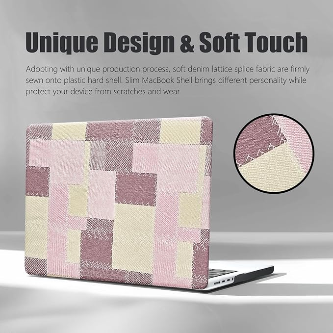 DTangLsm Checkered Case for MacBook Air 13 inch 2025 2024 2023 2022 M4 M3 M2 A3240 A3113 A2681, Checkerboard Grid Textured Leather Hard Shell Cover for MacBook Air 13.6 inch Case & Keyboard Cover,Pink