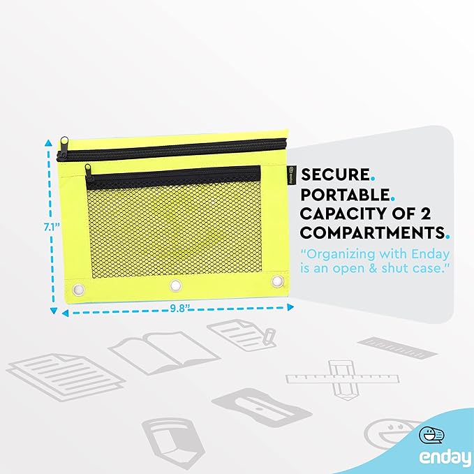 Enday Green Pencil Pouch For 3 Ring Binder, Zippered Binder Pencil Pouches, 3 Ring Pencil Pouch for Binder, Pencil Case for Binder, Large Pencil Bags for School, Home, and Office (2 Pack)