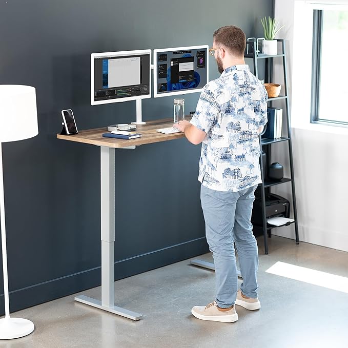 VIVO Electric 60 x 24 in Standing Desk, Memory Height Adjustment, 1B Series, One-Piece Reclaimed Wood Top, Gray Frame, DESK-KIT-1G6P