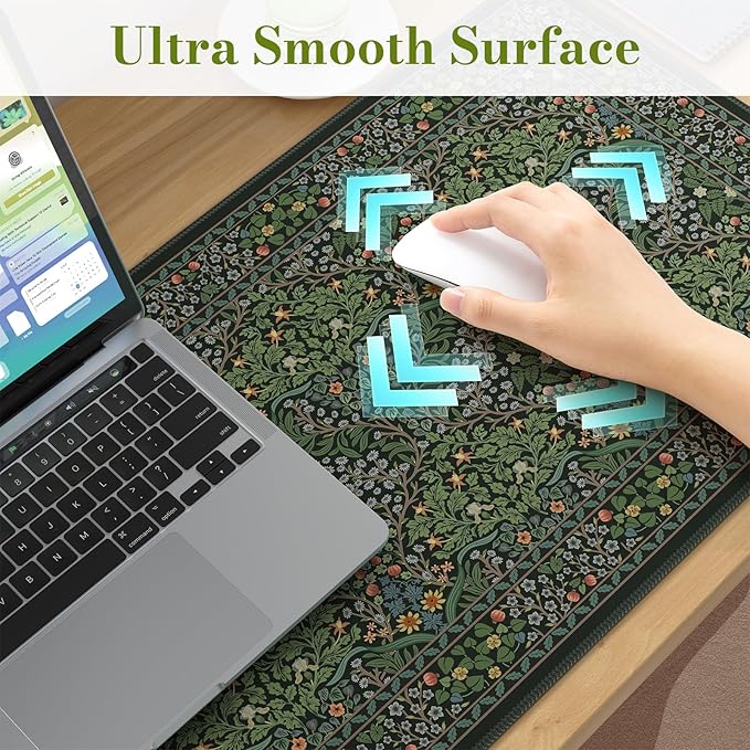 iCasso Big Mouse Pad, Desk Pad Mat, Full Desk Large Mousepad, Anti-Slip Smooth Surface XXL Computer Pad with Stitched Edges for Home Office Organizer (Green)