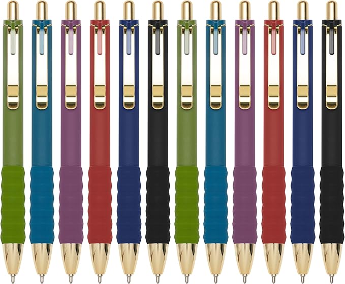 Linbsunne Ballpoint Pens Black Medium Point 1mm Pen with Super Soft Grip Ball Point Pen for Men Women Retractable Pens (Vintage-12 pcs)