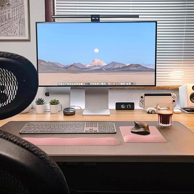 UnivoColors Design-Wave Set of Keyboad Wrist Rest & Mouce Pad,Artificial Sheepskin+Memory Foam+Ergonomic+Anti-Slip Gel, Resilience Support During Work and Gaming,Keyboard Accessory,Pink,N