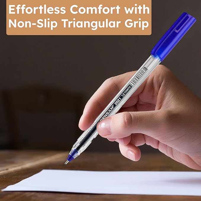 Blue Ballpoint Pens,1.0 mm Medium Point, Blue Pens, Ergonomic Triangle Grip, Smooth Writing, 150-Count Pack of Bulk Pens