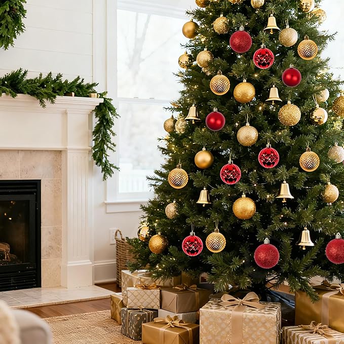 Christmas Tree Decorations Ornament Set, 60ct 2.36 Inches Red and Gold Shatterproof Christmas Ball Ornaments, Hanging Ball for Xmas Holiday Wedding Party Decor