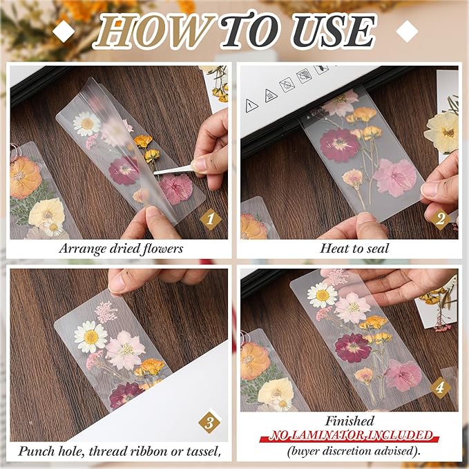 150 Pcs DIY Pressed Dried Flower Bookmark Making Kit, DIY Bookmark Bulk Thanksgiving Teacher Gifts for Reading Women Book Lovers(2 x 6 Inch,Retro Color)