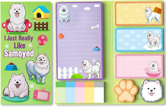 Xqumoi I Just Really Like Samoyed Sticky Notes Set, 550 Sheets, Cute Samoyed Self-Stick Notes Pads Animal Divider Tabs Bundle Writing Memo Pads Page Marker Back to School Office Supplies Small Gift
