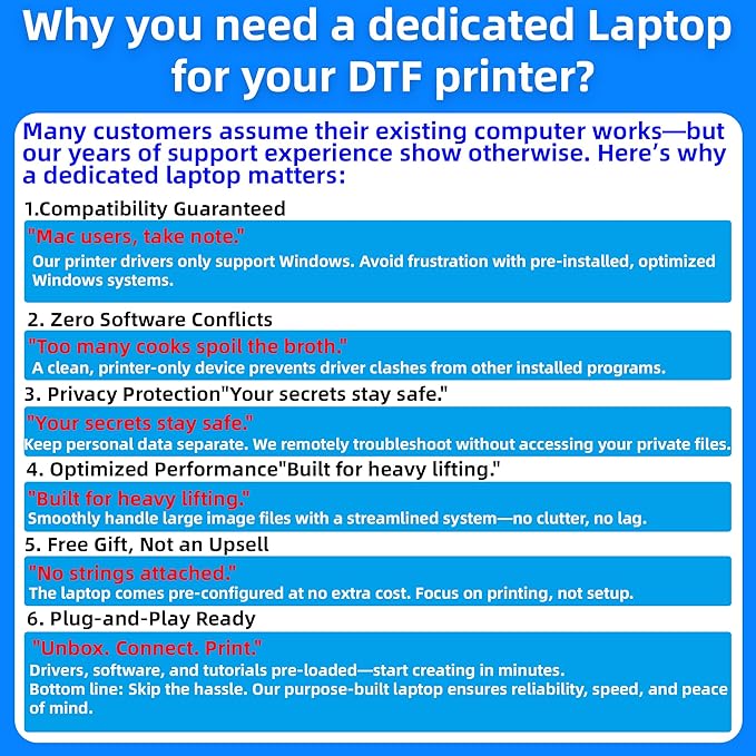 Lancelot Auto-Maintenance M1630 Pro DTF Bundle with Roll Feeder,White Ink Circulation for DIY T Shirt Printing,Doubled Speed Over L1800,L805 DTF Printer Machine(Printer+Oven+Laptop+Consumables)