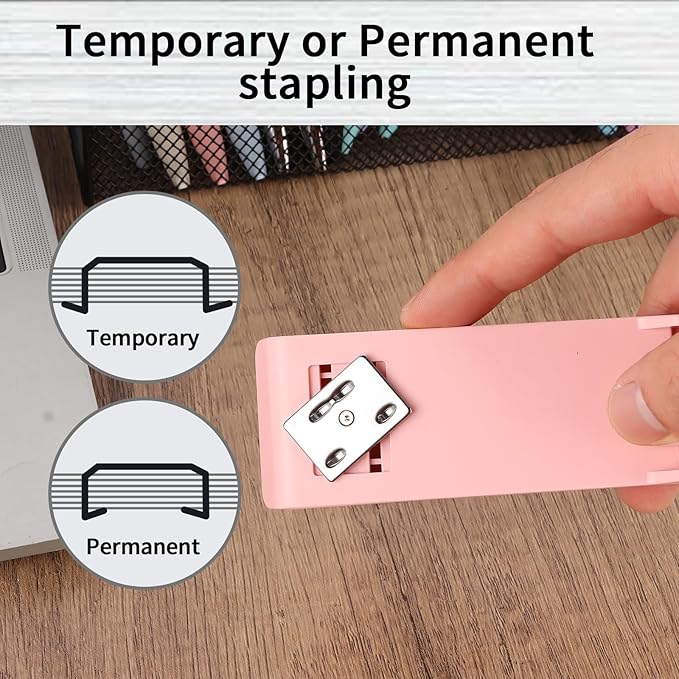 Metal Stapler with 830 Staples, Office Stapler, Staplers for Desk, 25-30 Sheet Capacity, Non-Slip, Pink