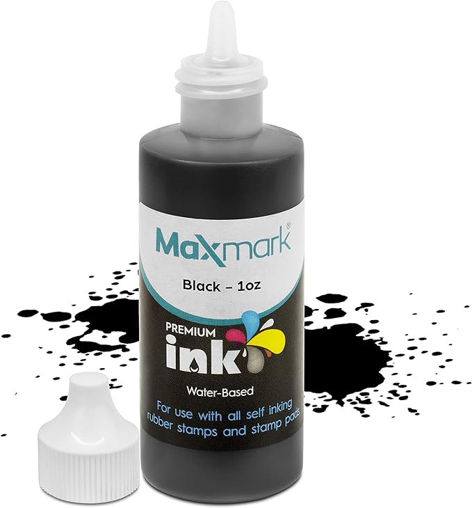 MaxMark Premium Refill Ink for self Inking Stamps and Stamp Pads, Black Color - 1 oz.