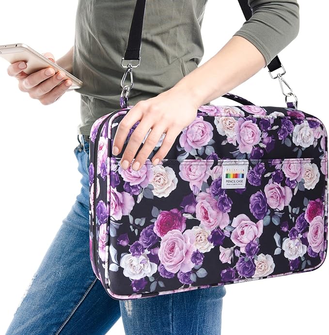 YOUSHARES 480 Slots Colored Pencil Case - Big Capacity Pen Case Organizer with Multilayer Holder large Colored Pencil Case (Purple Pink Rose)