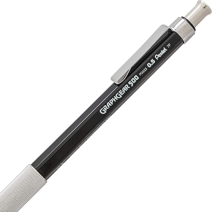 Pentel GraphGear 500 Mechanical Drafting Pencil, (0.5mm), Fine Line, Black Barrel, Pack of 4 (PG525BP4A)