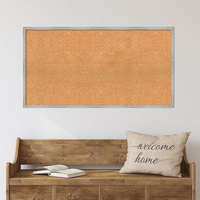Amanti Art Natural Cork Board for Wall, 23x43 Vision Board with White Frame, Oversize Corkboard Office Decor for Home Organization, Cottage Corkboard Pinboard to Display Items for Home Organization
