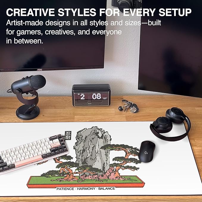 MPCO. OZGMX Large Gaming Desk Pad - 36" x 17" Aeroglyde Fabric Bonsai Desk Mats - Non-Slip, Washable, Smooth Glide for Precision Gaming & Work