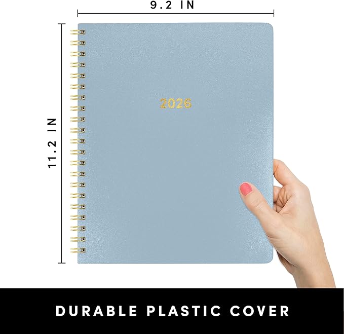 PAPERAGE 2026 Weekly & Monthly Planner, 12 Months (January 2026 - December 2026), 9.2 in x 11.2 in, Spiral Bound 2026 Planner with Weekly, Monthly & Yearly Views, Note Pages & Inner Pocket – Slate