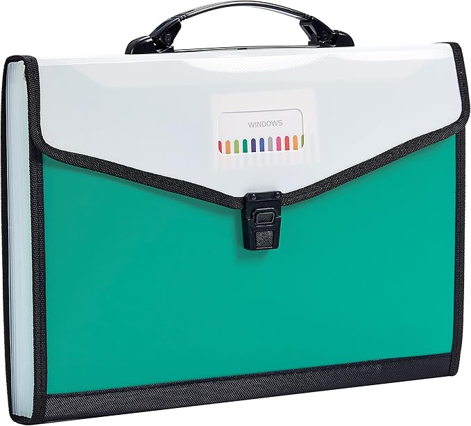 Leagl Size 13-Pockets Expanding File Folder with Handle, Plastic Accordion Filling File Folder Expandable Monthly Portable Paper Document Organizer for Office School & Home (Green)