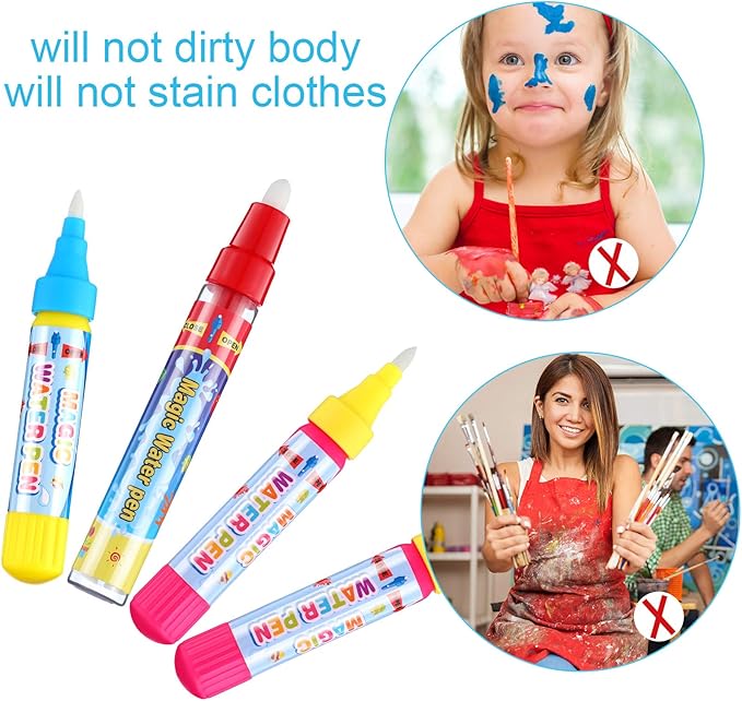Outus 12 Pcs Water Drawing Doodle Pens, Replacement Water Markers Pens for Book Toddlers Kids Doodle Mat