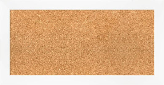 Amanti Art Natural Cork Board for Wall, 17x33 Vision Board with White Frame, Medium Corkboard Office Decor for Home Organization, Modern Corkboard Pinboard to Display Items for Home Organization in