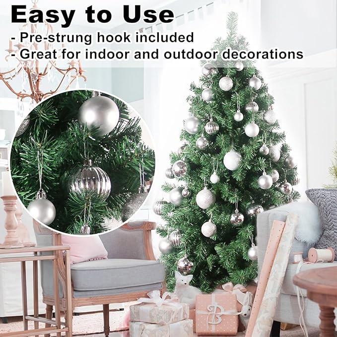 Silver 3.2" Large Christmas Balls - Christmas Tree Decoration Ornaments Shatterproof Hanging Balls for Birthday Halloween Holiday Wedding Decorations Set of 10pcs