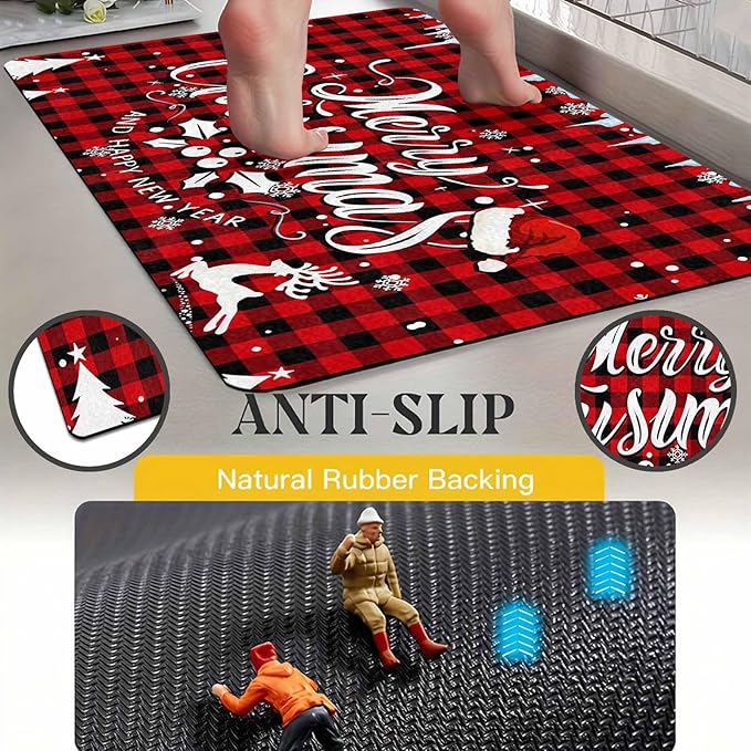 Merry Chirstmas Doormat Buffalo Plaid Door Mat for Front Door, Front Porch Rugs Easy Clean Welcome Mats Outdoor Rug Indoor Outdoor Winter Decor, 18" x 30"Inch