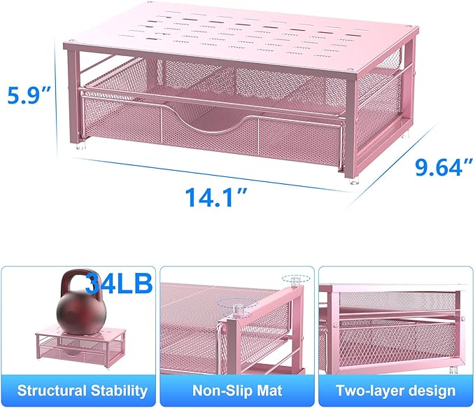 gianotter Computer Monitor Stand Riser, office organizer with Drawer, Office Organizers Storage for Classroom Office Supplies (Pink)